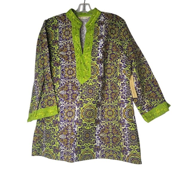 Ecologie Tops - Ecologie Womens L Paisley 100% Linen Tunic Boho Summer Beach Festival Hippie Y2K